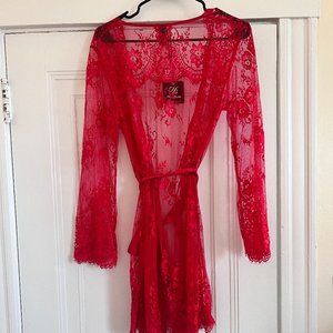 NWT Honey Birdette RED LOVE lace robe, size S/M
